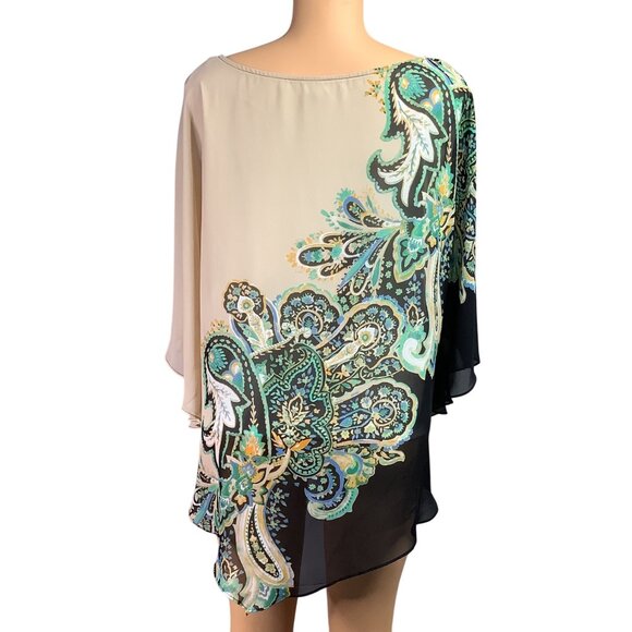 Dana Buchman Paisley Asymmetrical Top XXL Lightweight Chiffon Blouse Boho Plus - Picture 4 of 8